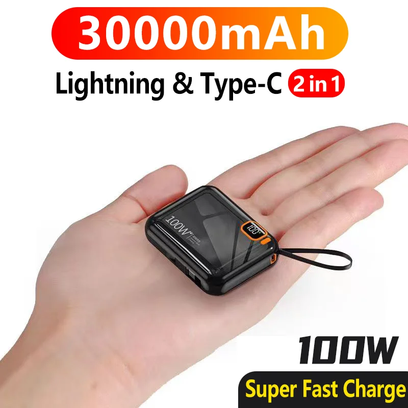 30000mah-Portable-Power-Bank-PD100W-Detachable-USB-to-TYPE-C-Cable-Two-way-Fast-Charger-Mini